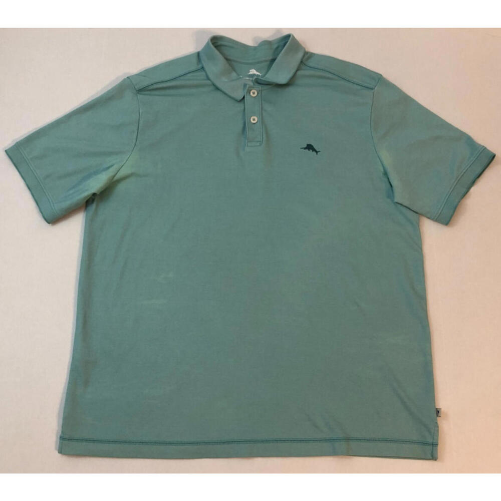 Tommy Bahama Men's Polo Shirt Teal Supima Cotton Blend Short Sleeve - Large